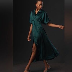 Anthropologie x Exquise Tobie Satin Midi Shirt Dress Size Small NWT